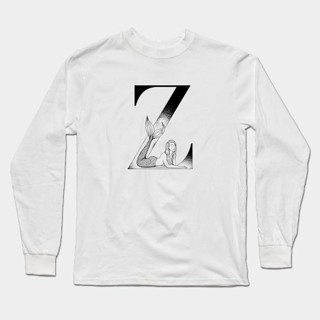 Mermaid Monogram Z Long Sleeve T-Shirt by Elizabeth Weglein Art